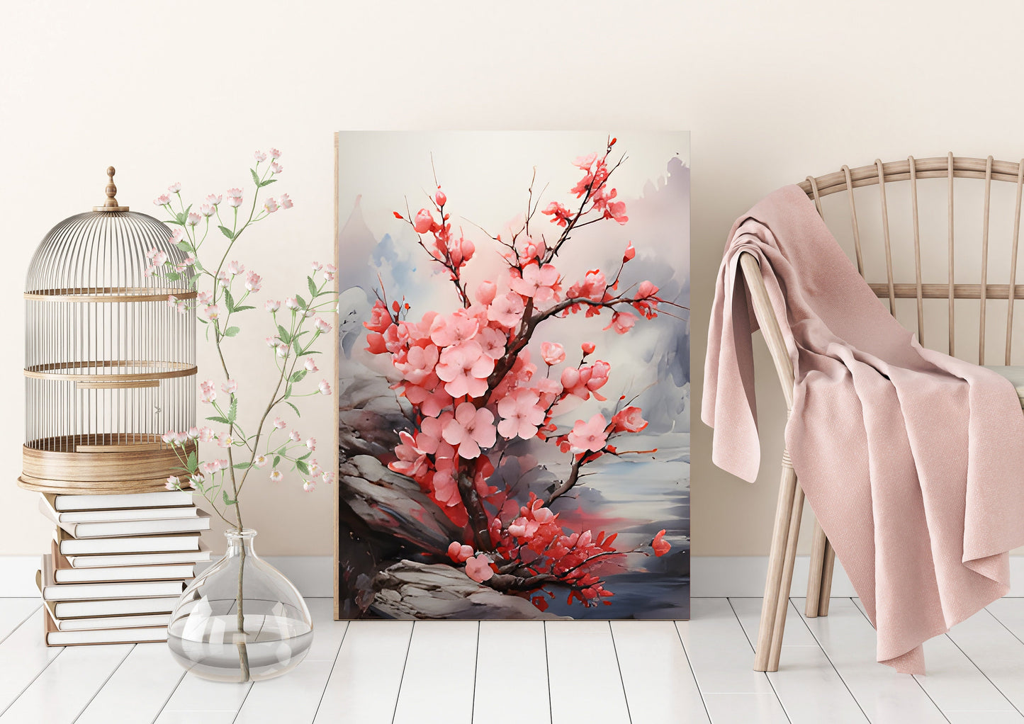 16x20 Botanical Cherry Blossom Wall Art Canvas Print