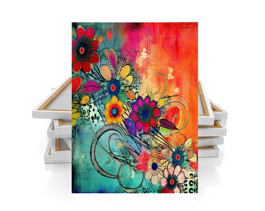 16x20 Bright Floral Abstract Wall Art Canvas Print