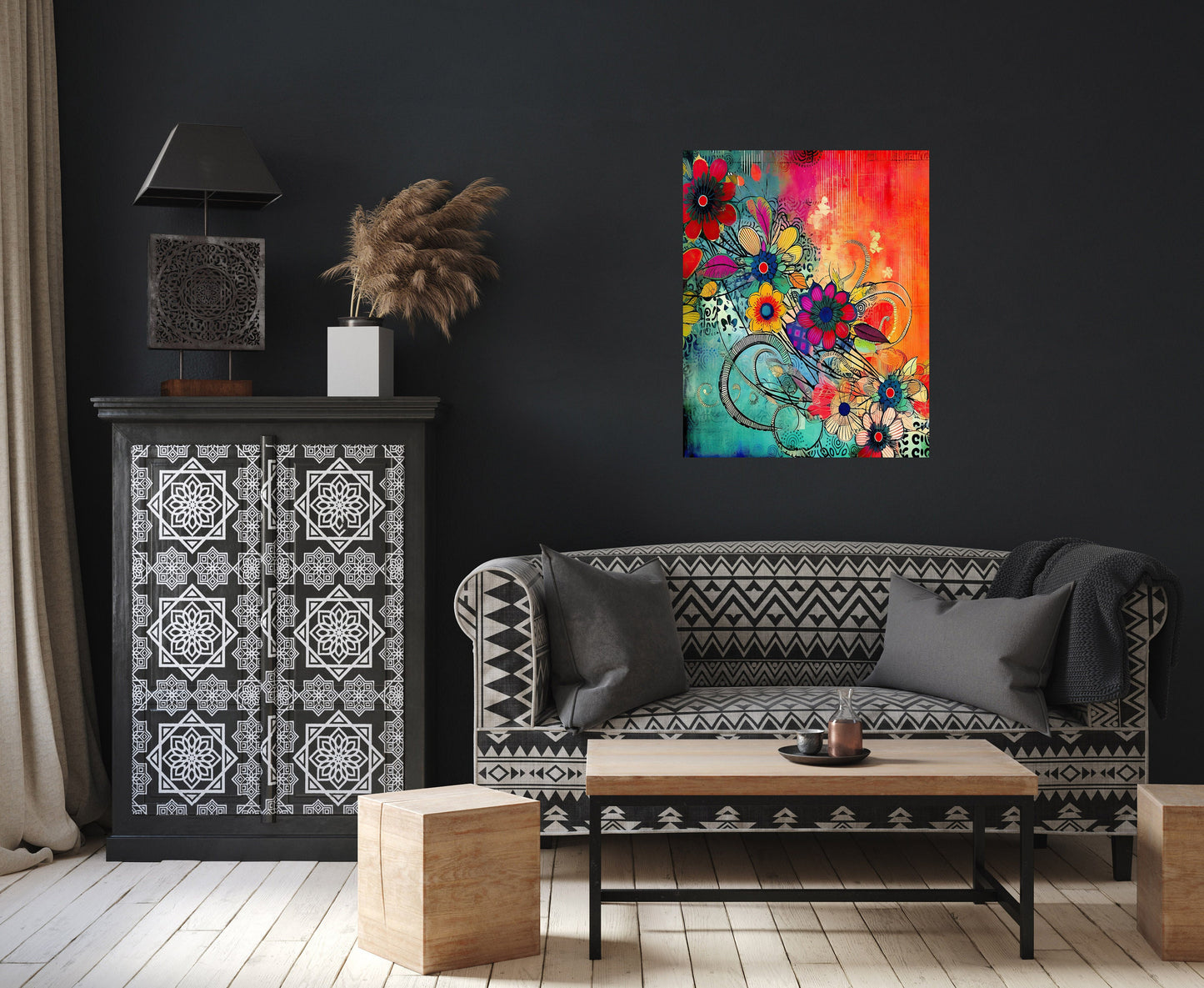 16x20 Bright Floral Abstract Wall Art Canvas Print