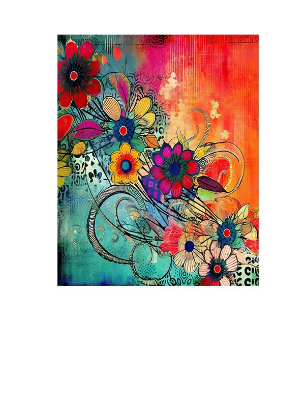 16x20 Bright Floral Abstract Wall Art Canvas Print