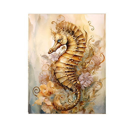 11x14 Golden Seahorse Wall Art Canvas Print