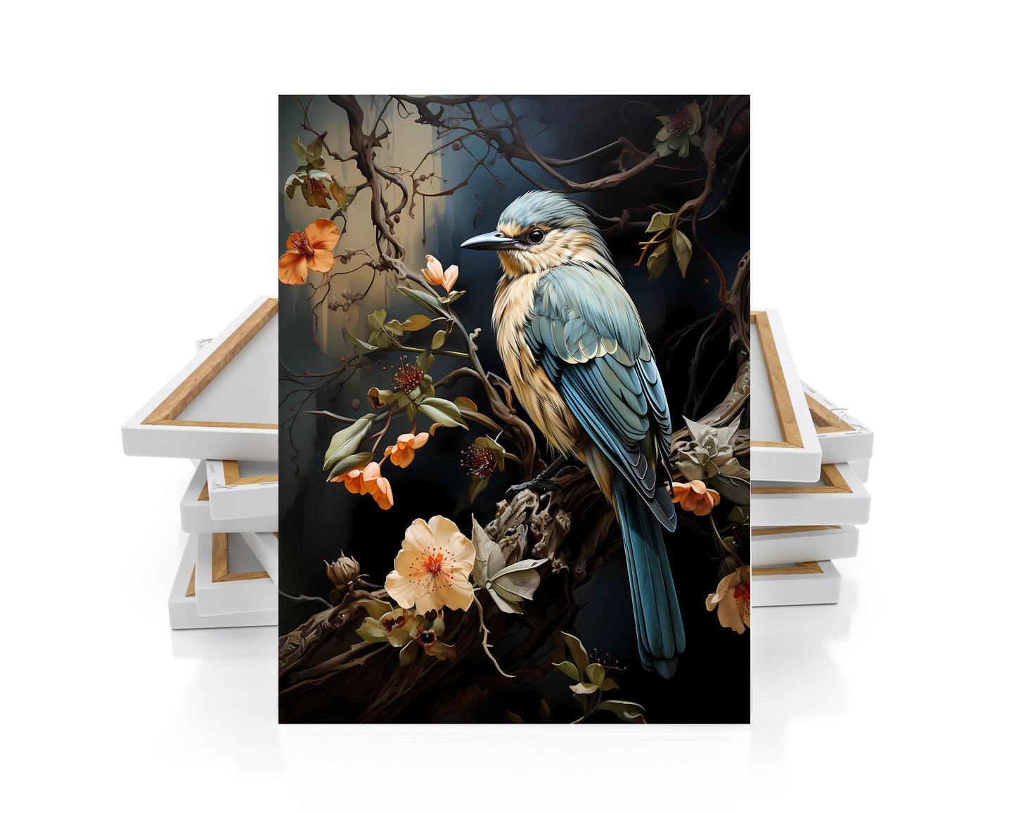 11x14 Blue Bird on a Branch Wall Art Canvas Print