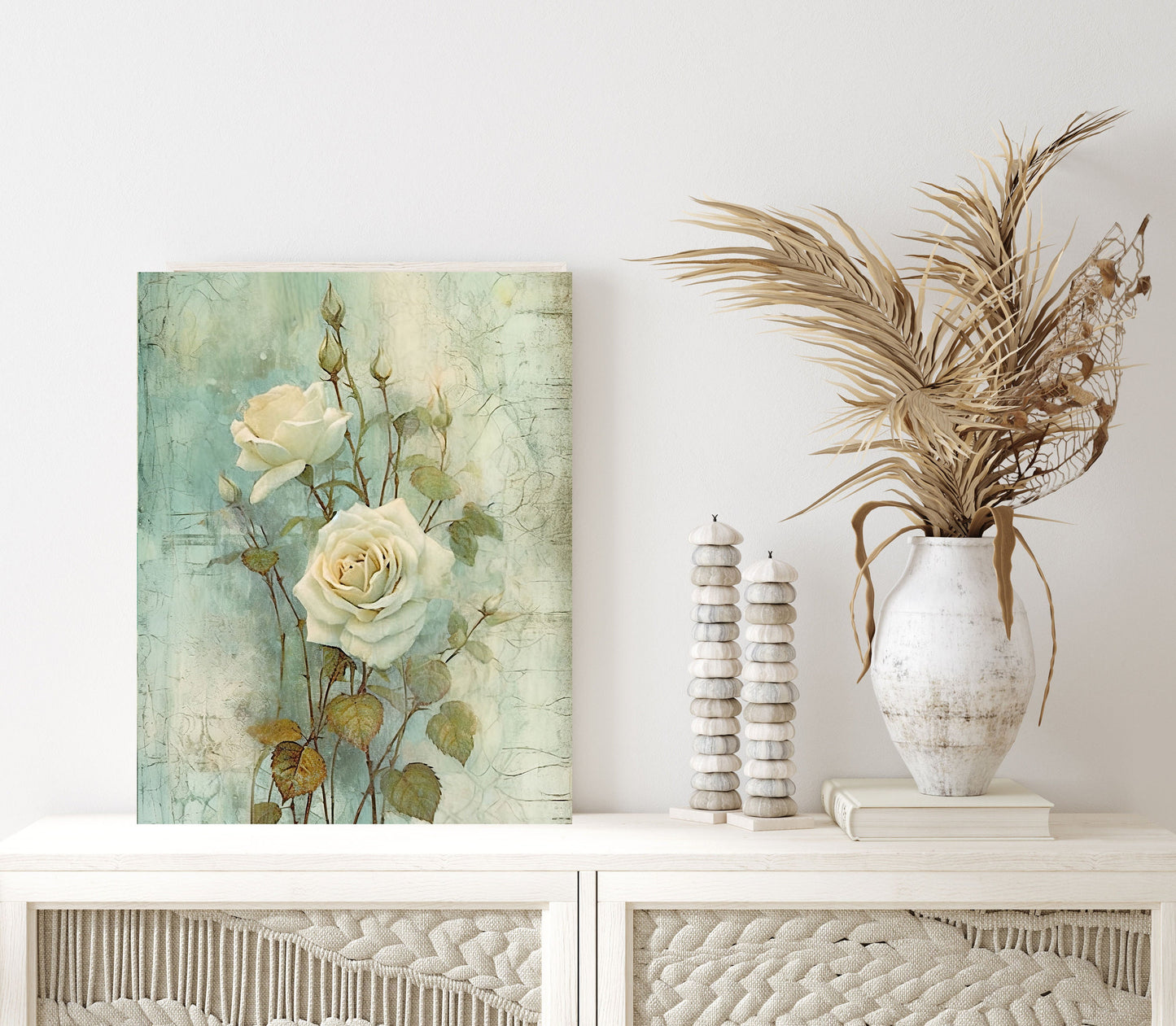 11x14 Green Roses Floral Wall Art Canvas Print