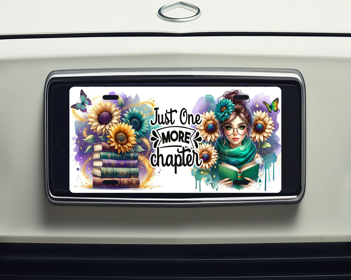 Just One More Chapter Girl Vanity Decorative Front License Plate Cute Car License Plate Aluminum Metal Plate