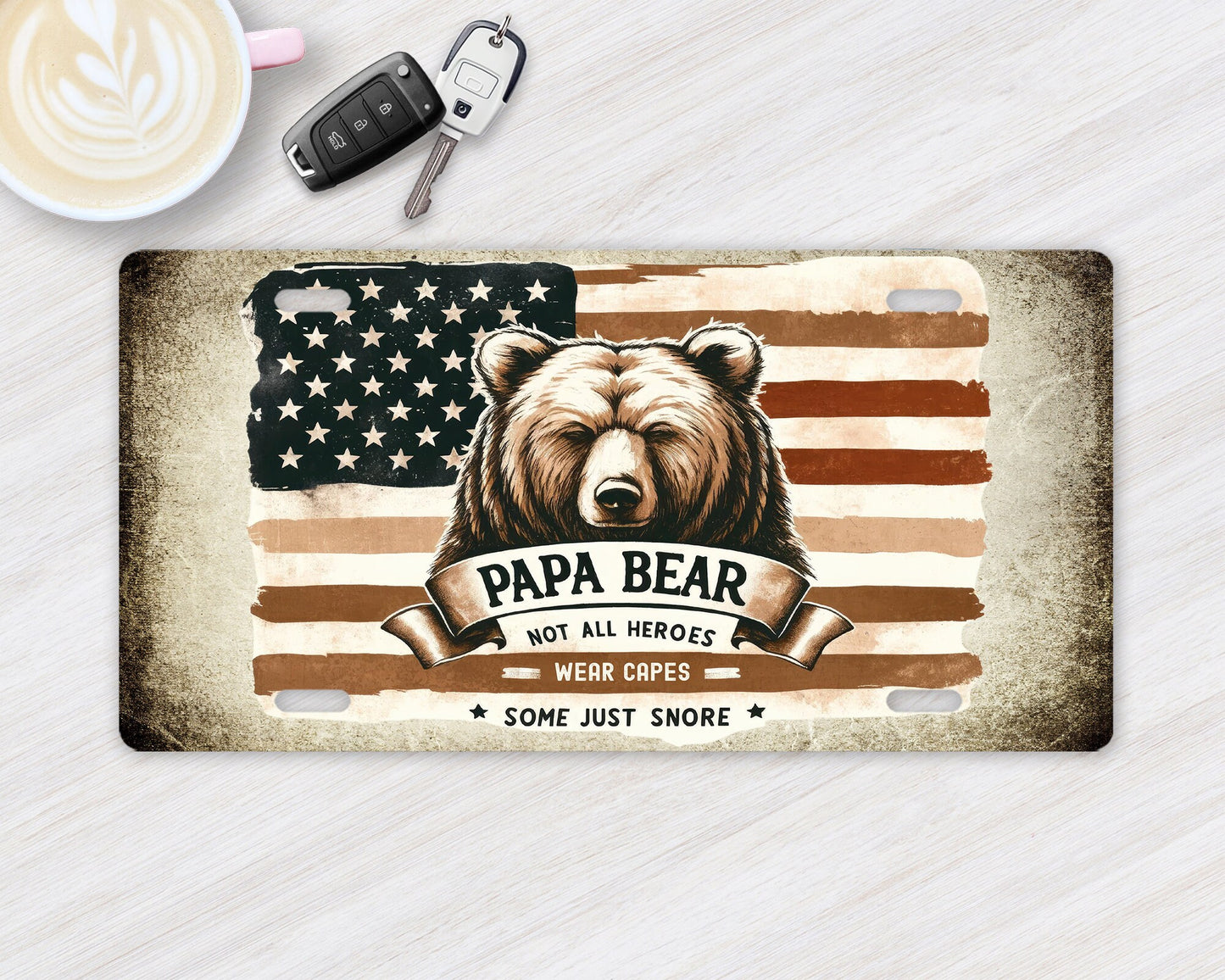 Vanity Front License Plate, Papa Bear Aluminum License Plate Car Accessory Decorative Front Plate