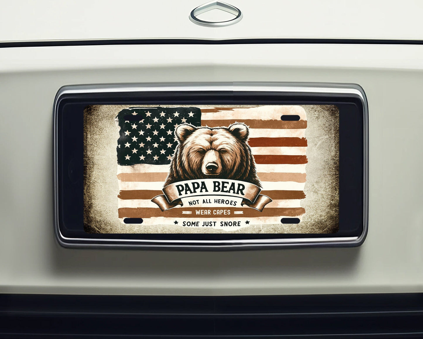 Vanity Front License Plate, Papa Bear Aluminum License Plate Car Accessory Decorative Front Plate