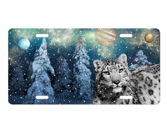 Vanity Front License Plate, Snow Leopard Galaxy Aluminum License Plate Car Accessory Decorative Front Plate