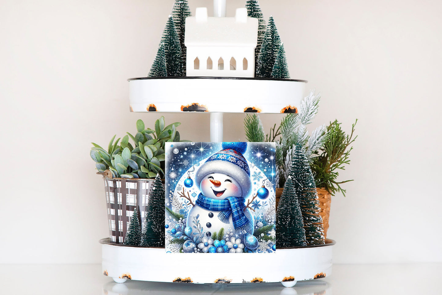 Christmas Ornament, Cute Blue Snowman, Tier Tray Decor, Wreath Sign, Mini Sign, Door Hanger