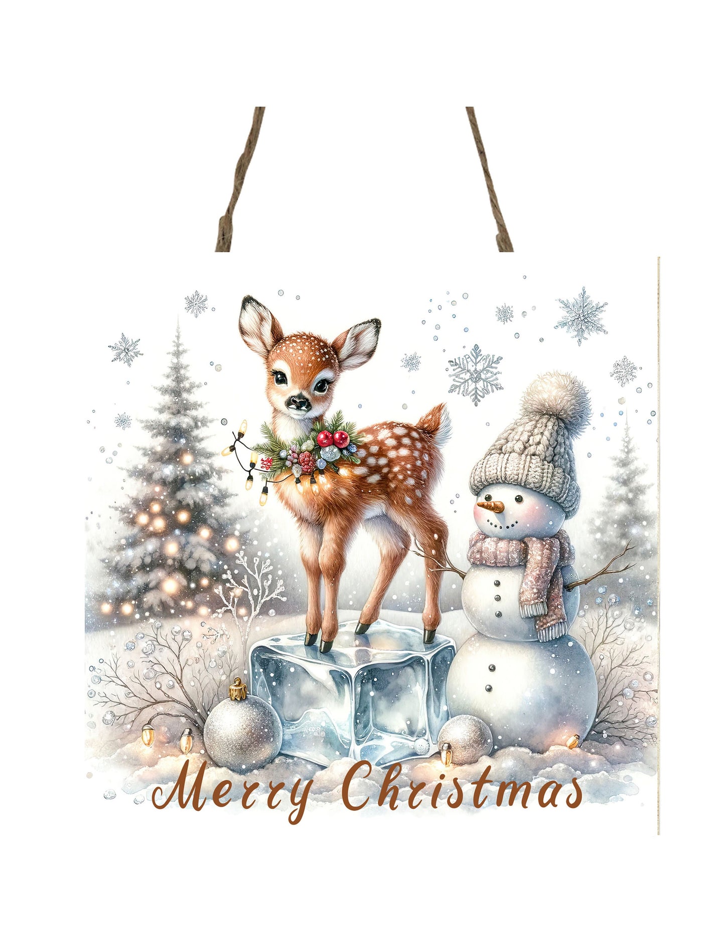 Christmas Ornament, Fawn and Snowman Merry Christmas, Tier Tray Decor, Wreath Sign, Mini Sign, Door Hanger