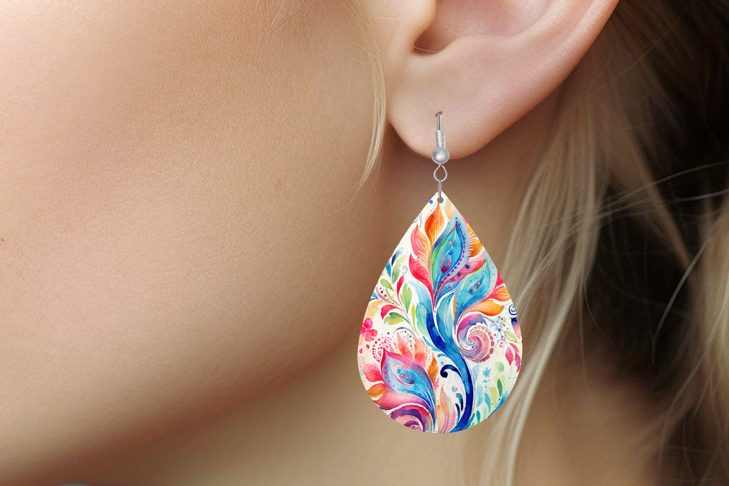 Henrietta Paisley Print Earrings, Teardrop Dangle Printed Earrings Jewelry Handmade