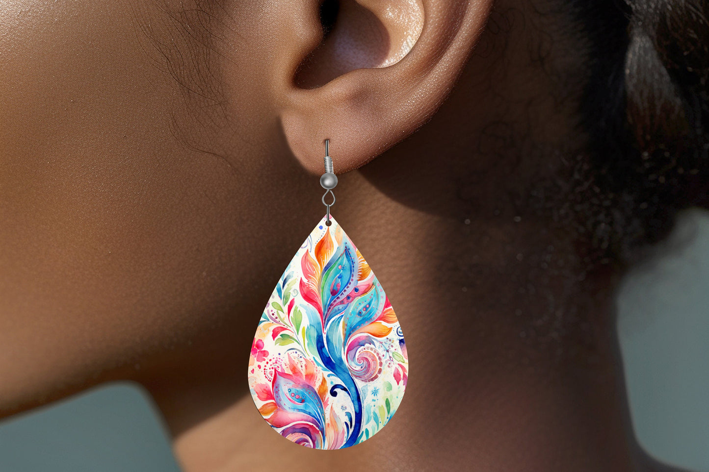 Henrietta Paisley Print Earrings, Teardrop Dangle Printed Earrings Jewelry Handmade