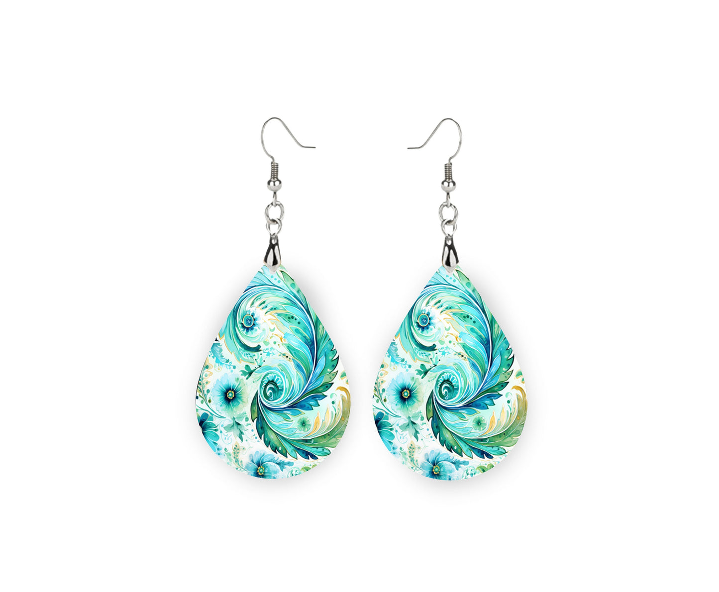 Ocean Waves Paisley Print Earrings Print Tear Drop Wood Dangle Earrings Hypoallergenic Jewelry