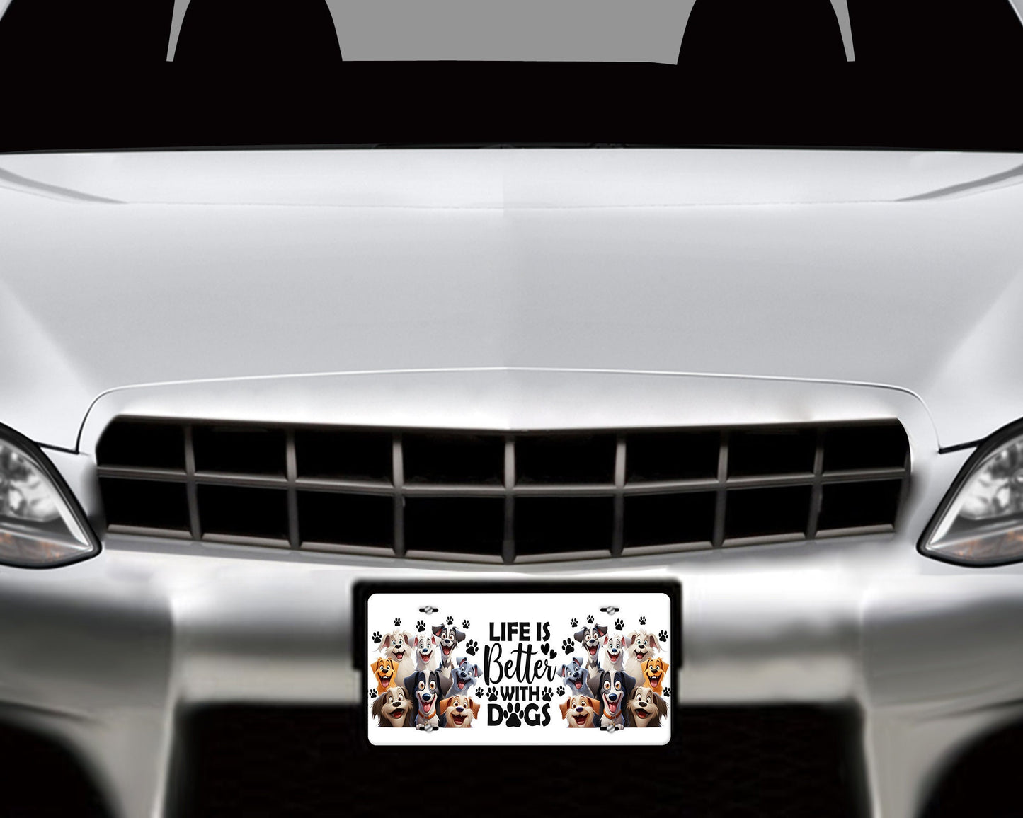 Life is Better With Dogs Cartoon Vanity Decorative Front License Plate Cute Car License Plate Aluminum Metal Plate