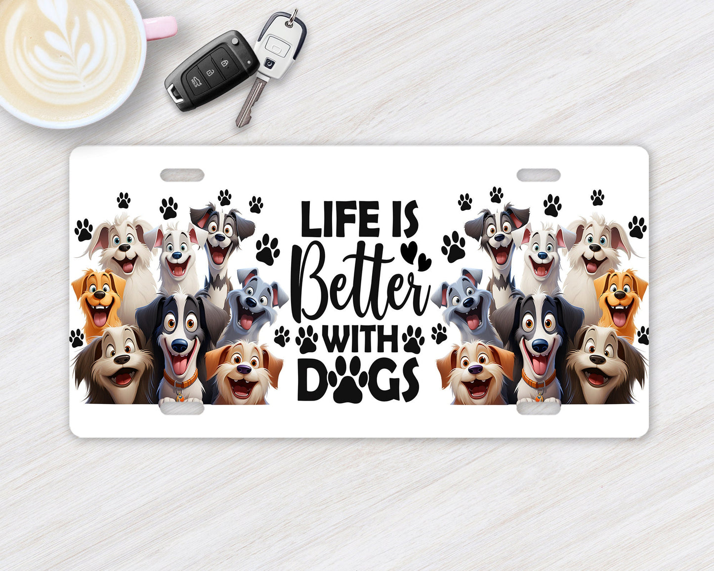 Life is Better With Dogs Cartoon Vanity Decorative Front License Plate Cute Car License Plate Aluminum Metal Plate