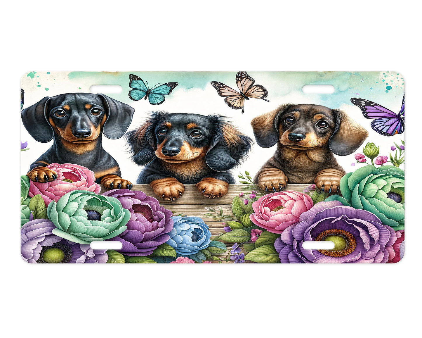 Wiener Dogs with Flowers Vanity Decorative Front License Plate Cute Car License Plate Aluminum Metal Plate