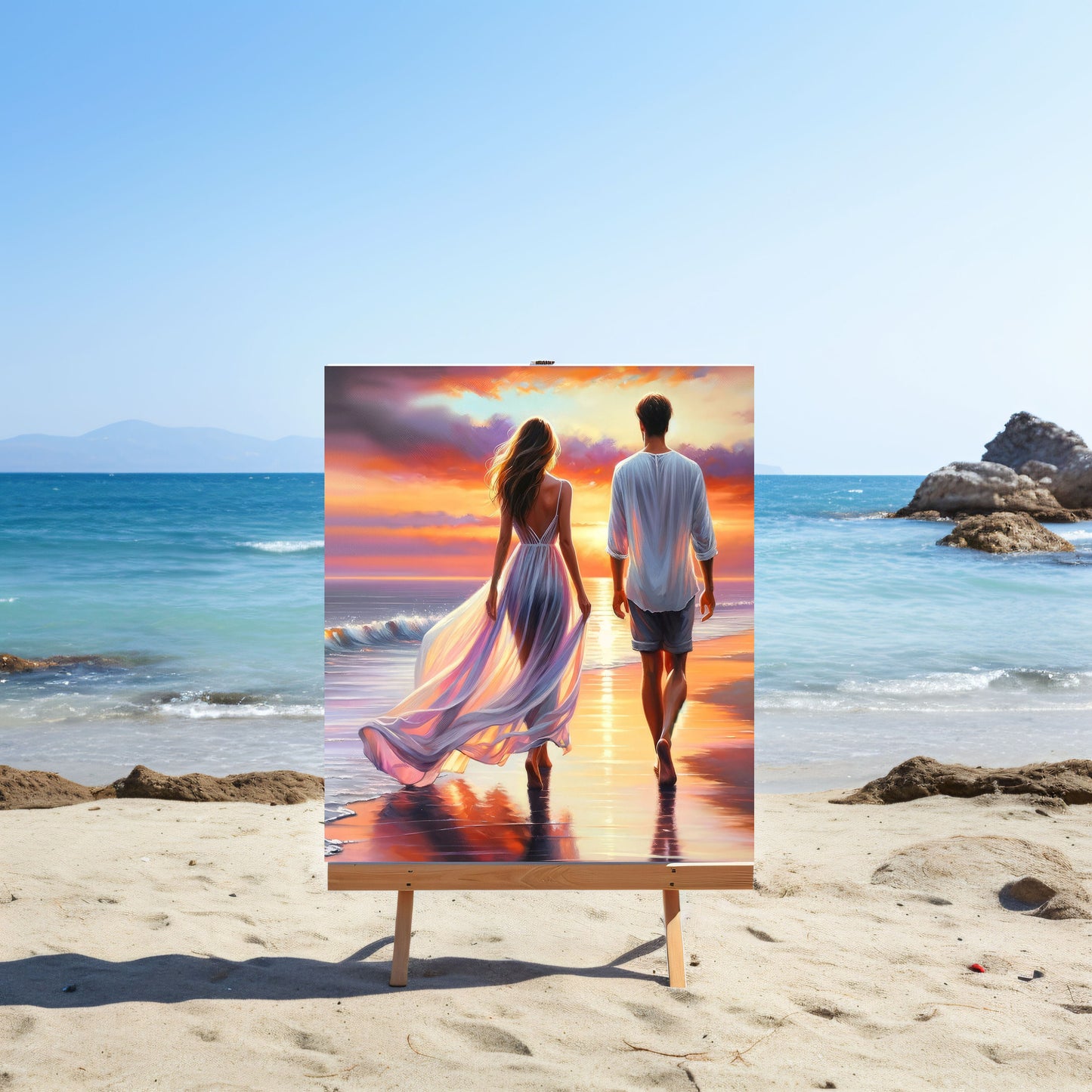 16x20 A Walk on the Beach Coastal Wall Art Canvas Print