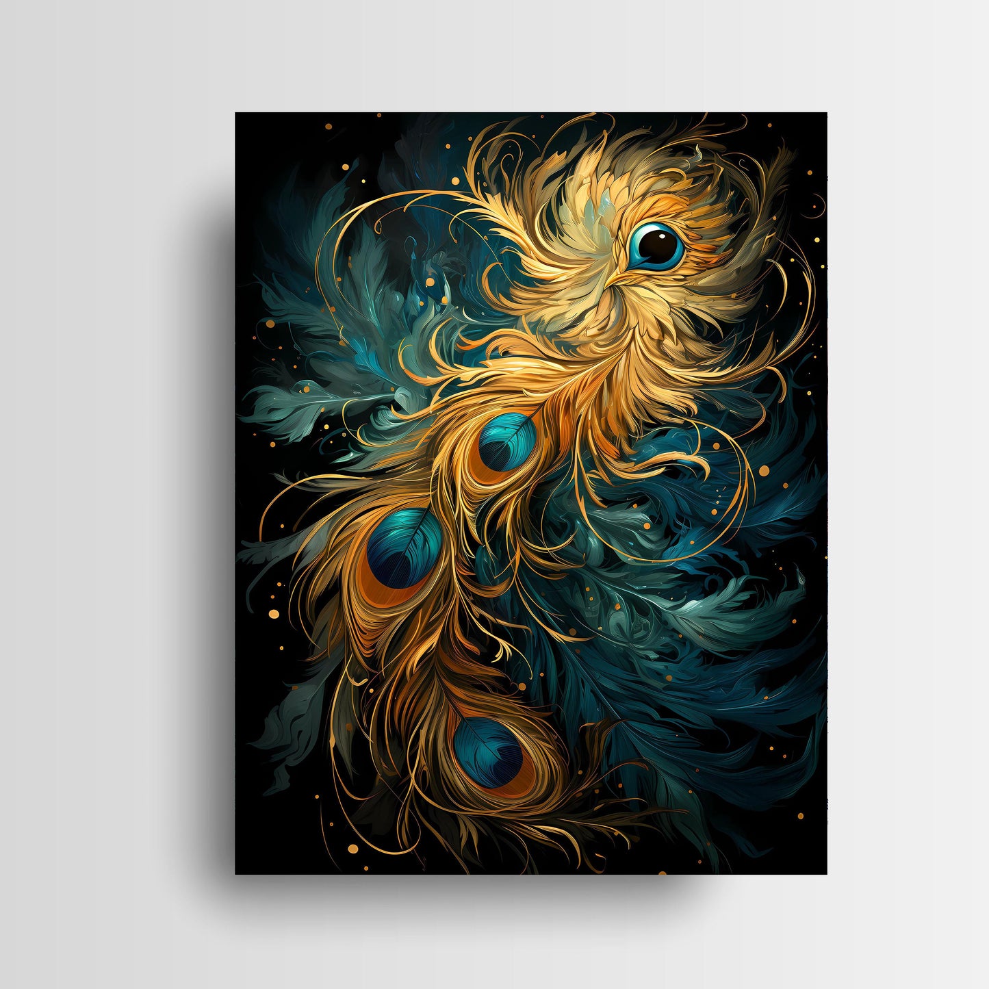 16x20 Golden Peacock Feather Wall Art Canvas Print