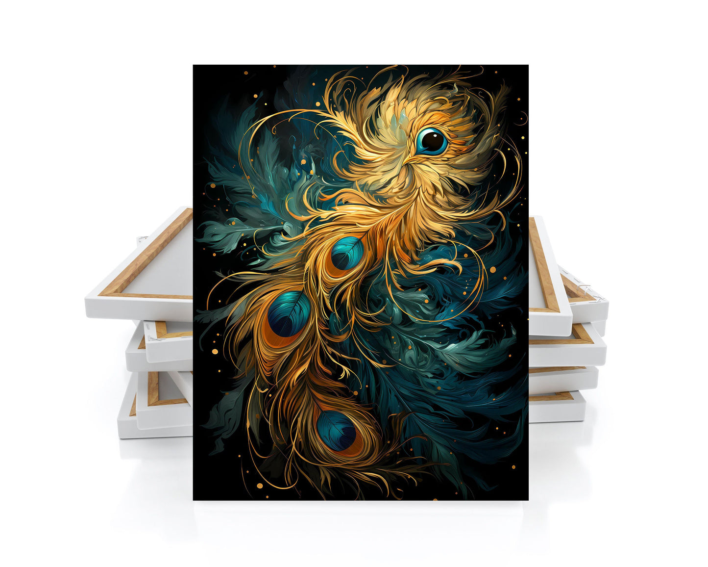 16x20 Golden Peacock Feather Wall Art Canvas Print