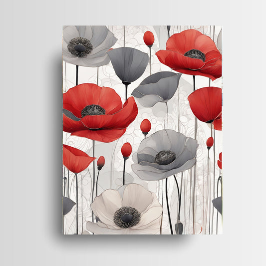 16x20 Red and Gray Poppies Wall Art Canvas Print