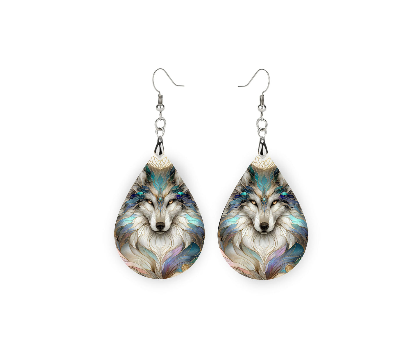 New Release Boho Wolf Print Earrings Print Tear Drop Wood Dangle Earrings Hypoallergenic Jewelry