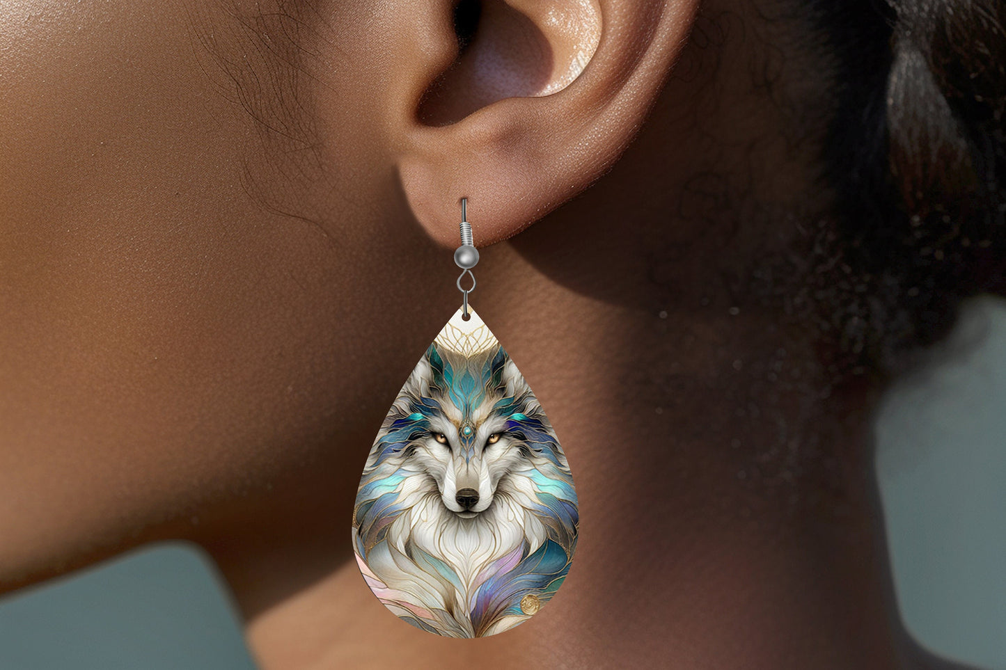 New Release Boho Wolf Print Earrings Print Tear Drop Wood Dangle Earrings Hypoallergenic Jewelry