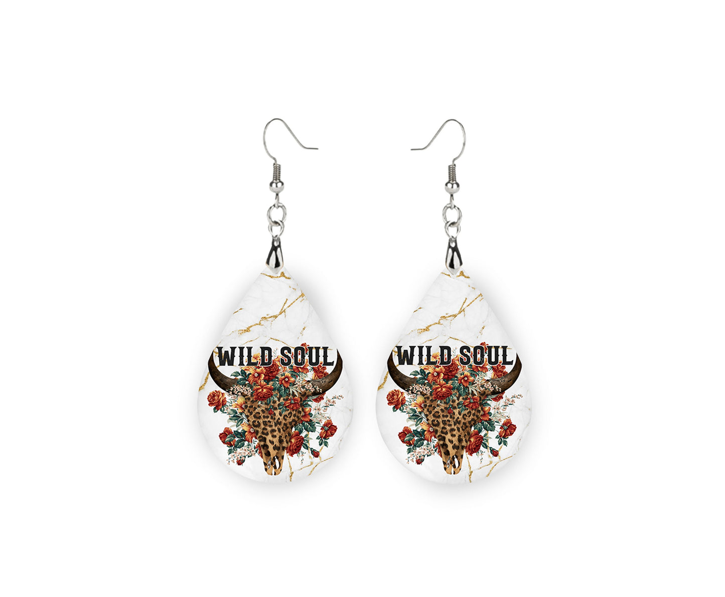 New Release Wild Soul Leopard Cow Skull Print Earrings Print Tear Drop Wood Dangle Earrings Hypoallergenic Jewelry