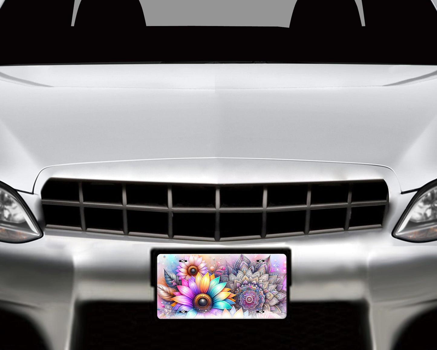 Vanity Front License Plate, Mandala and Sunflowers Aluminum Vanity License Plate Car Accessory Decorative Front Plate