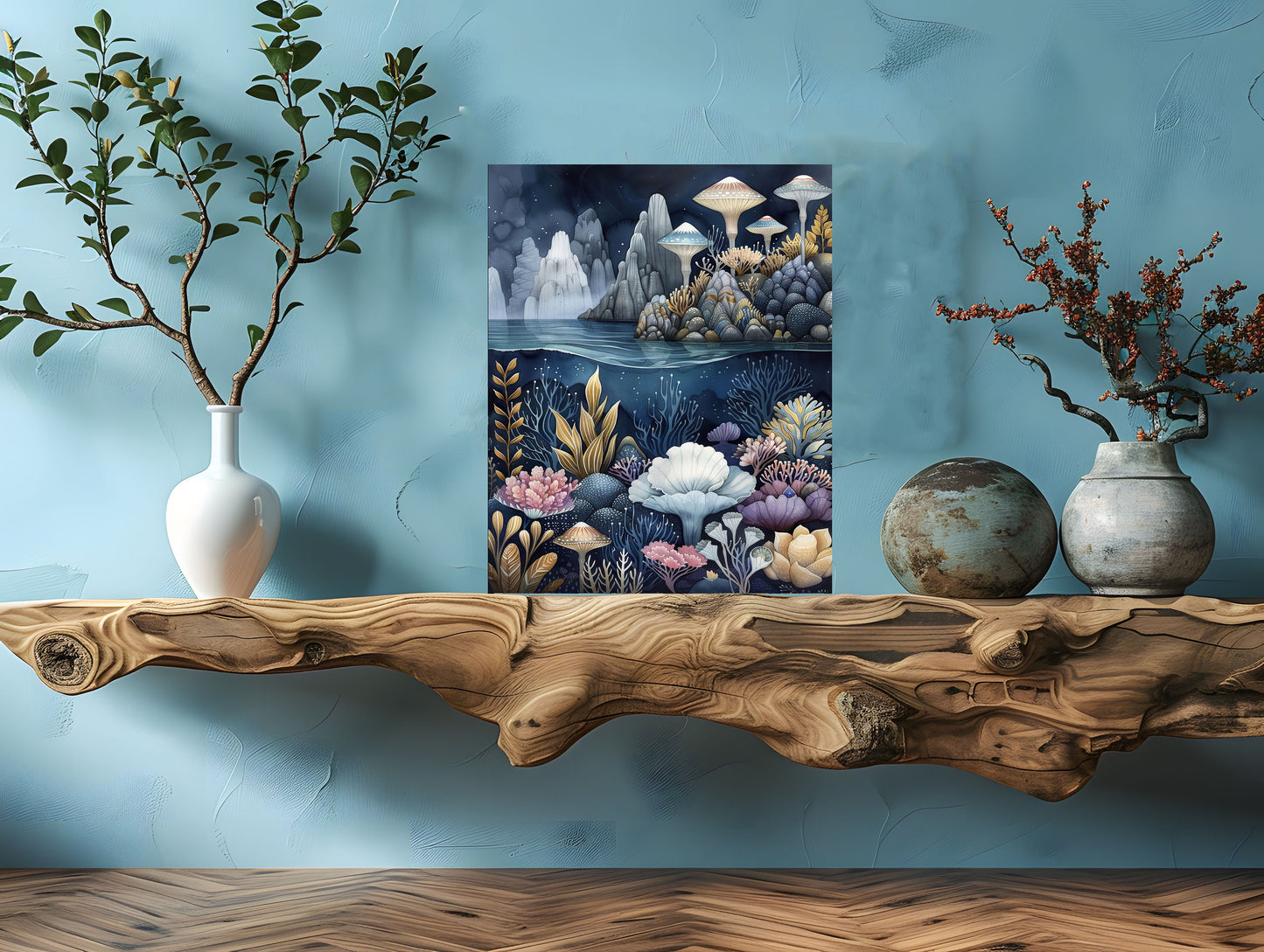 16x20 Above and Below Coral Reef Coastal Wall Art Canvas Print