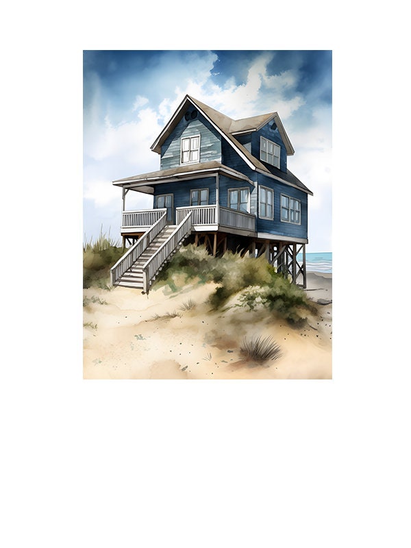 16x20 Beach House Coastal Wall Art Canvas Print