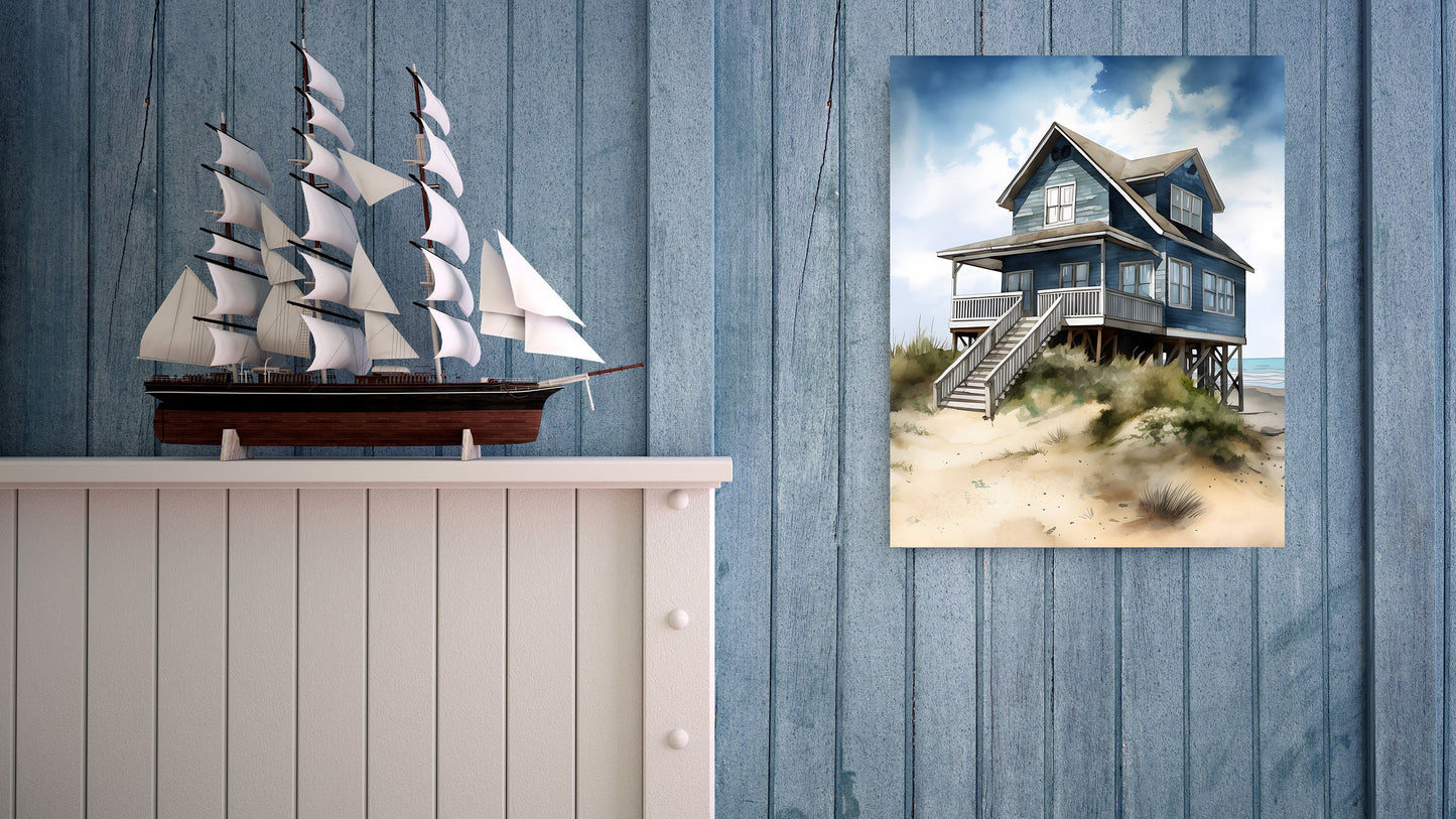 16x20 Beach House Coastal Wall Art Canvas Print