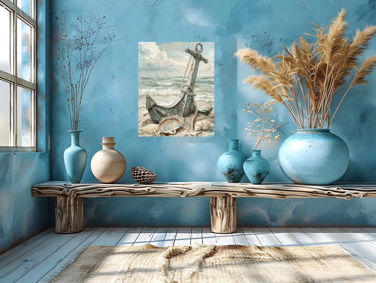 16x20 Beached Anchor Coastal Wall Art Canvas Print