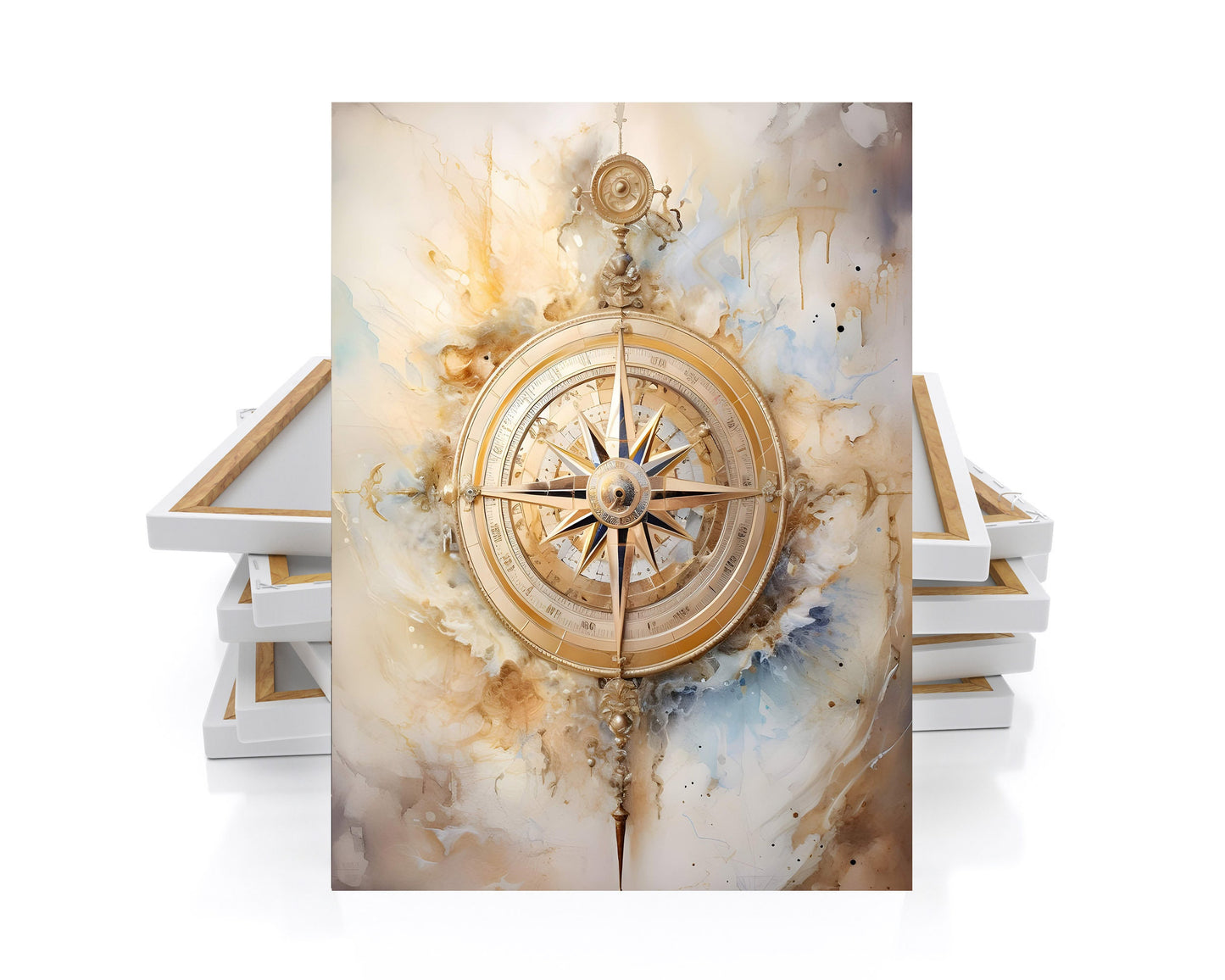 16x20 Golden Compass Coastal Wall Art Canvas Print