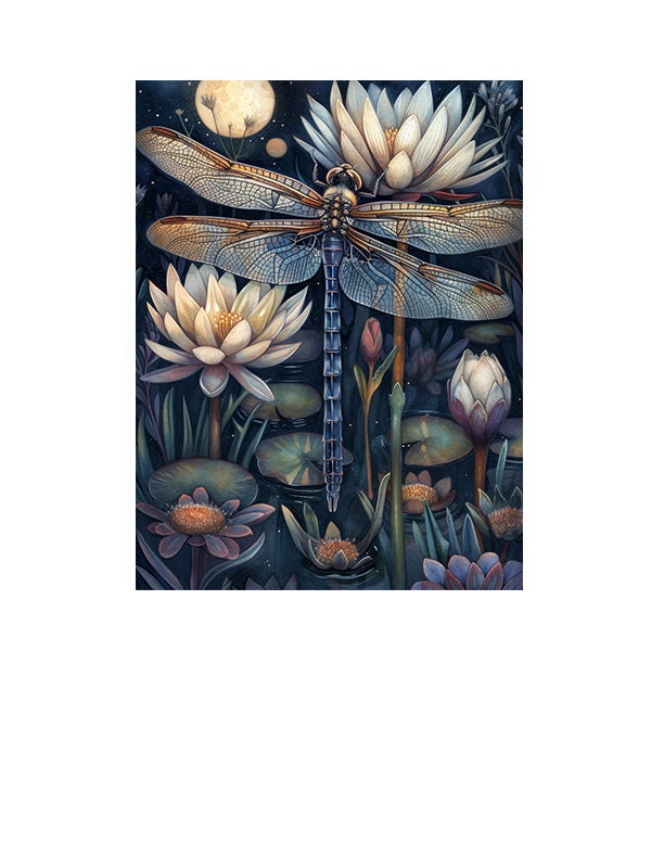 16x20 Midnight Dragonfly Wall Art Canvas Print