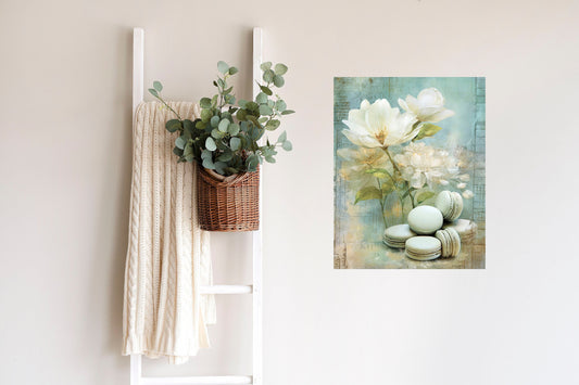 11x14 Mint Macarons and Flowers Wall Art Canvas Print