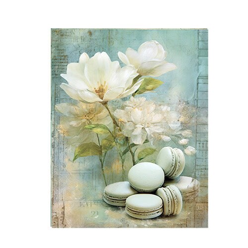 11x14 Mint Macarons and Flowers Wall Art Canvas Print