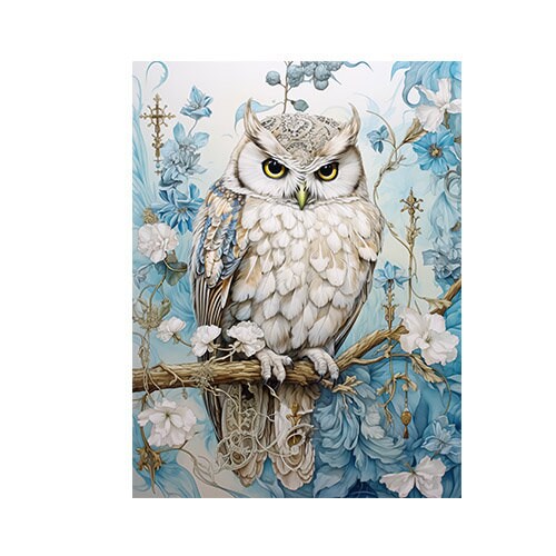 11x14 Owl on Blue Wall Art Canvas Print