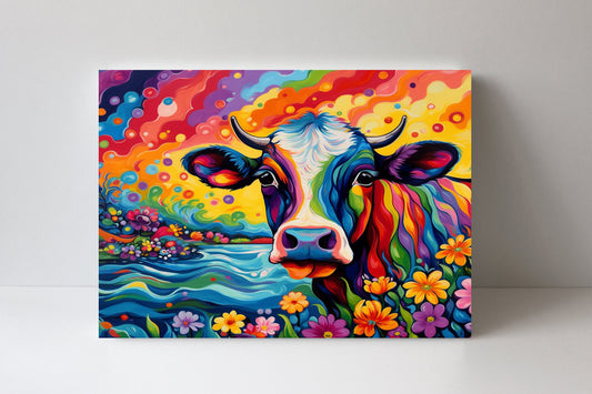 20x16 Bright Colorful Cow Wall Art Canvas Print