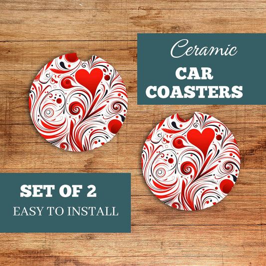 New Release, Set of 2 Heart Swirls Sandstone Car Coasters, Car Accessory