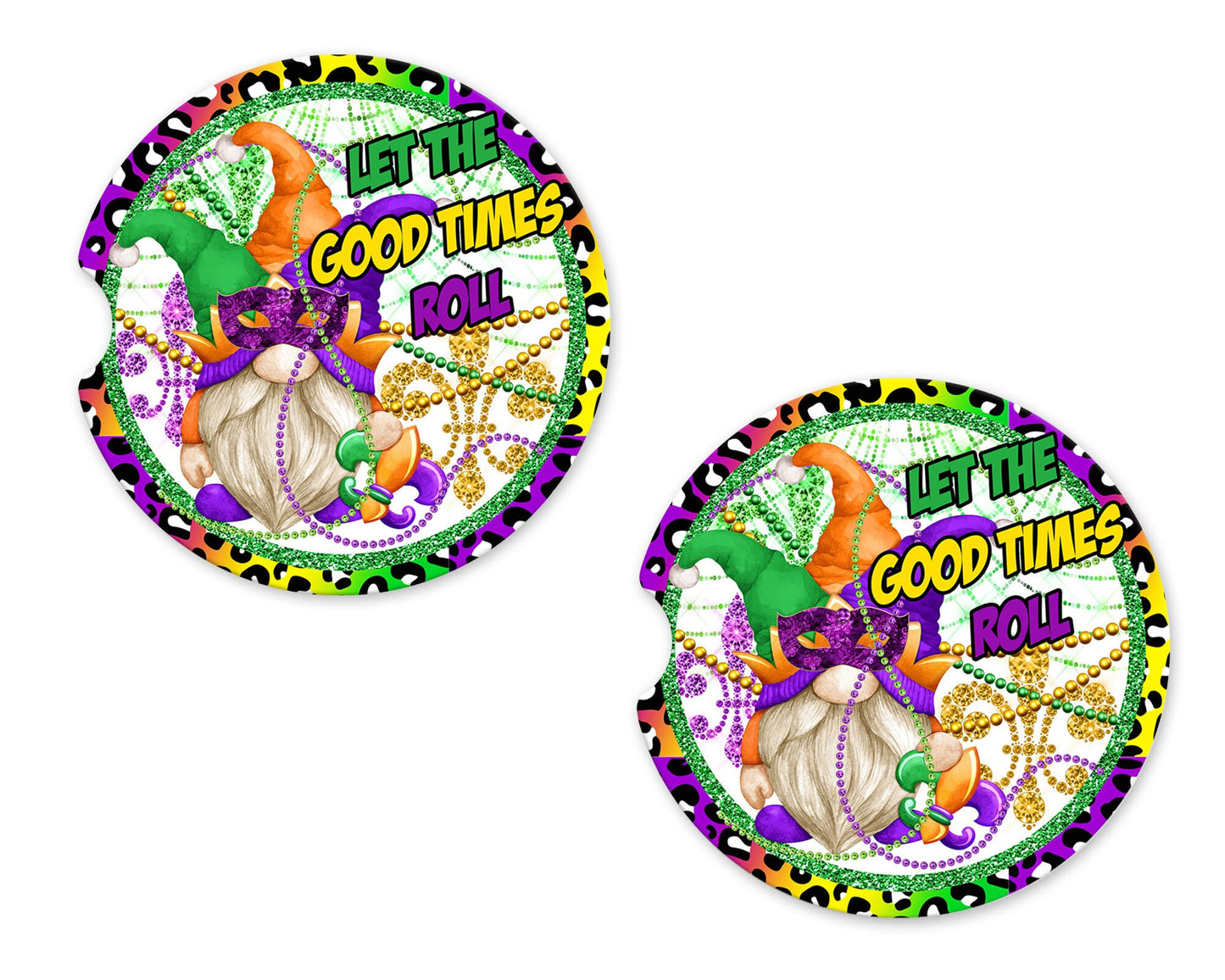 New Release, Set of 2 Let the Good Times Roll Sandstone Car Coasters, Car Accessory