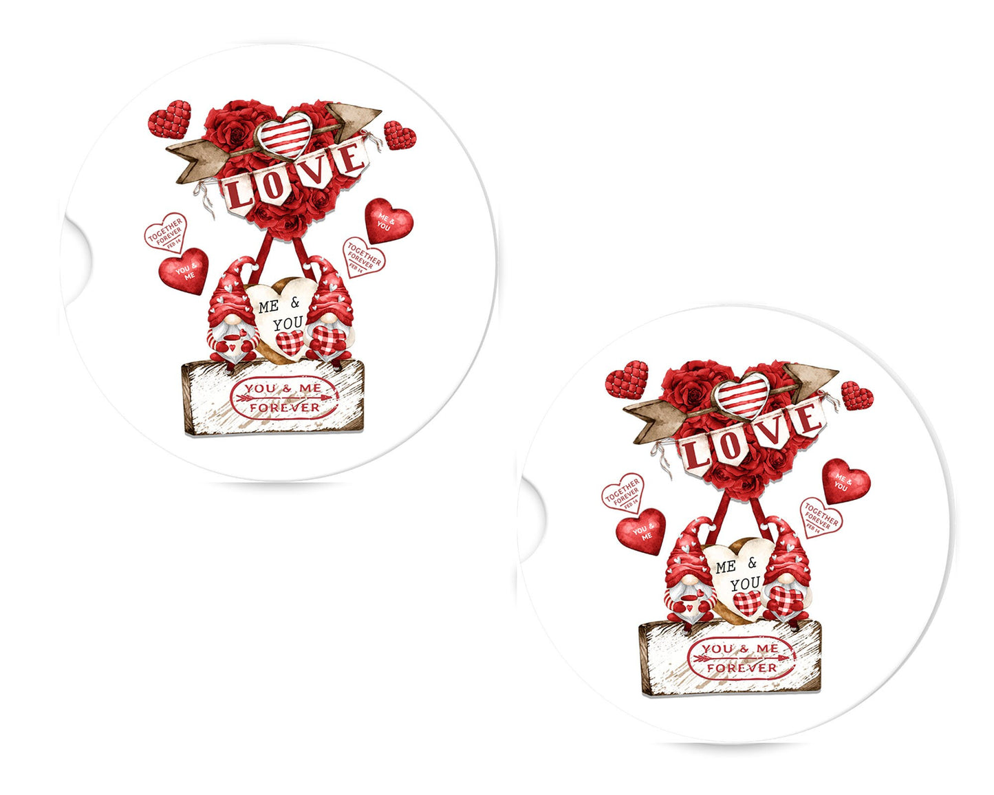 New Release, Set of 2 Love You and Me Sandstone Car Coasters, Car Accessory