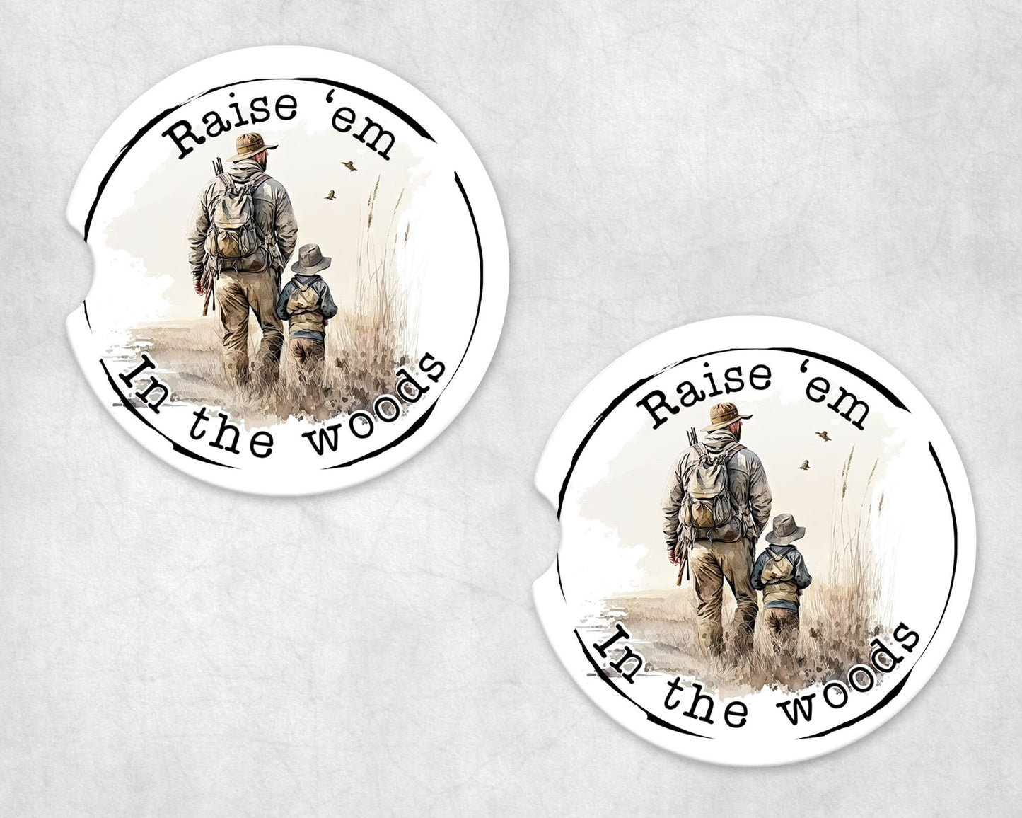 New Release, Set of 2 Raise 'Em in the Woods Sandstone Car Coasters, Car Accessory