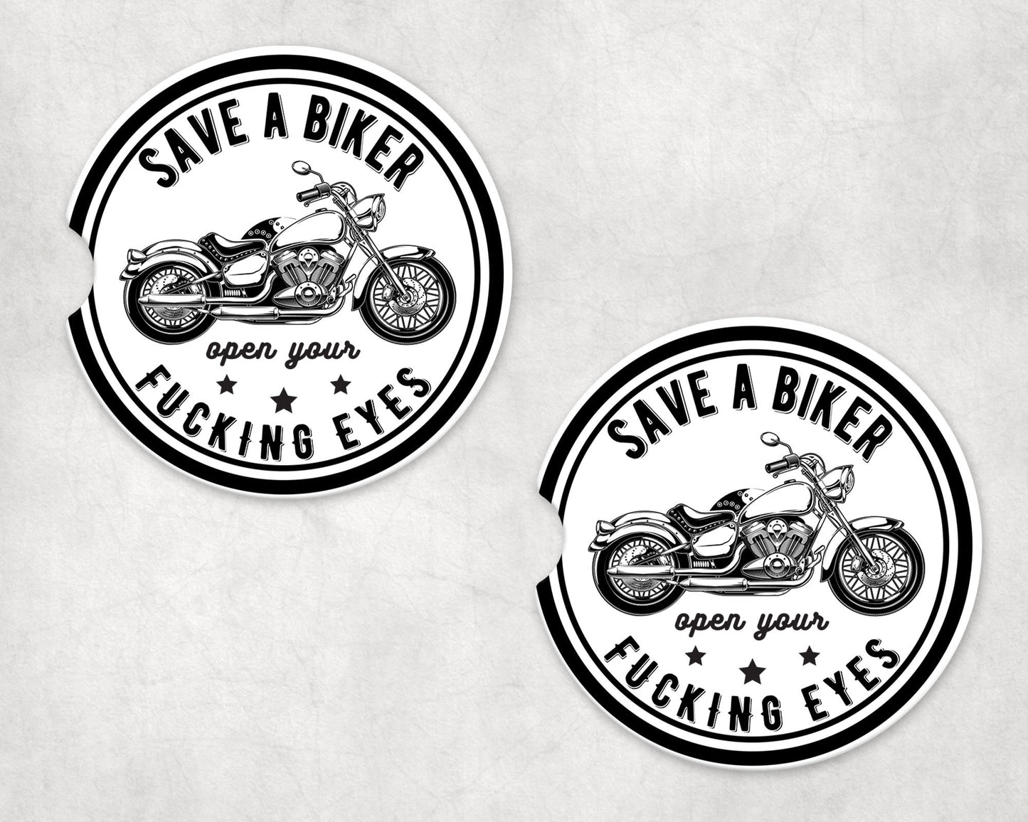 New Release, Set of 2 Save a Biker Sandstone Car Coasters, Car Accessory