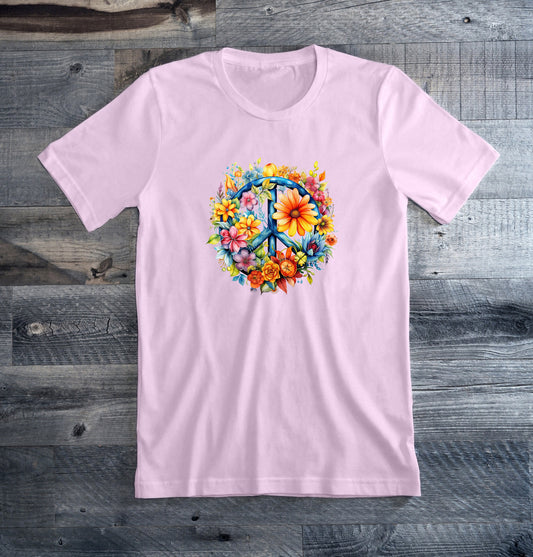 Flower Peace Sign T Shirt, Tshirt, Graphic T's  100% Cotton Tee