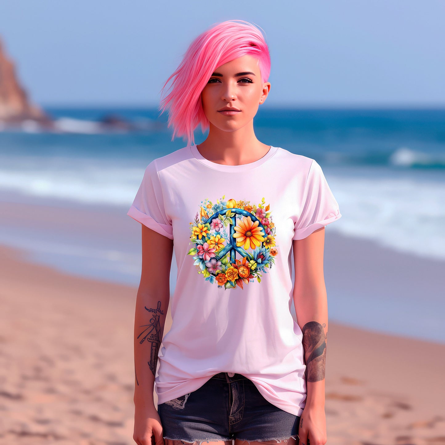 Flower Peace Sign T Shirt, Tshirt, Graphic T's  100% Cotton Tee