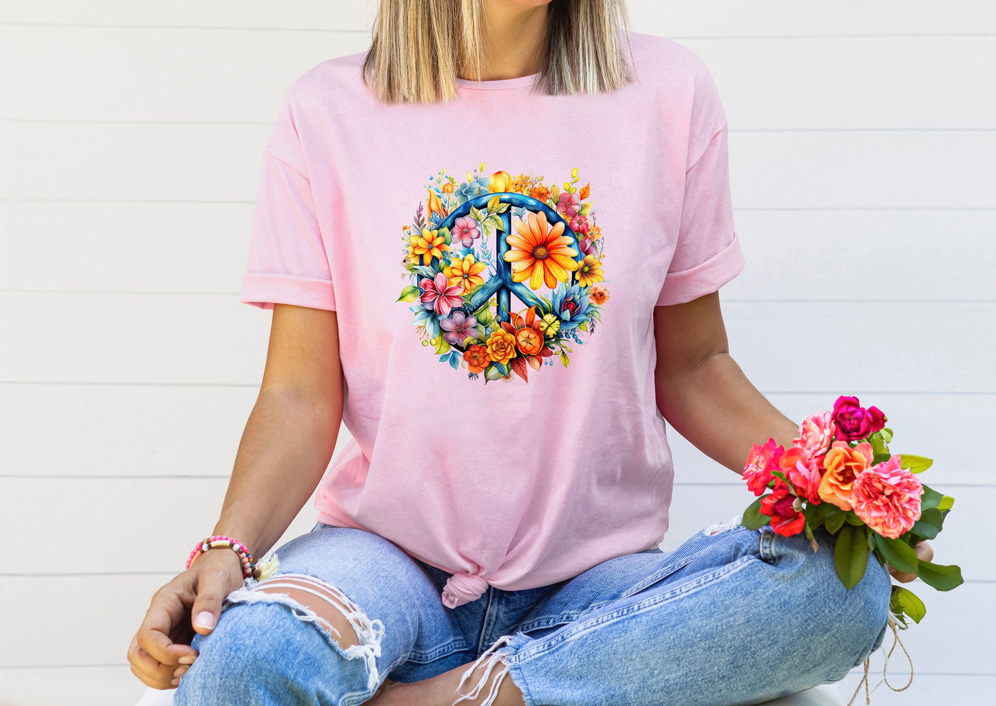 Flower Peace Sign T Shirt, Tshirt, Graphic T's  100% Cotton Tee