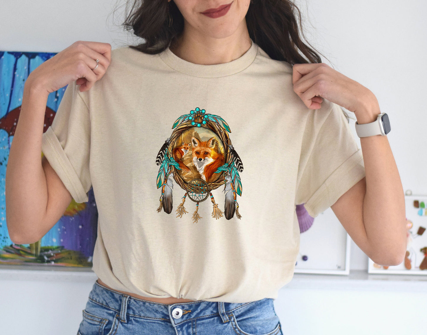 Fox Dream Catcher T Shirt, Tshirt, Graphic T's  100% Cotton Tee