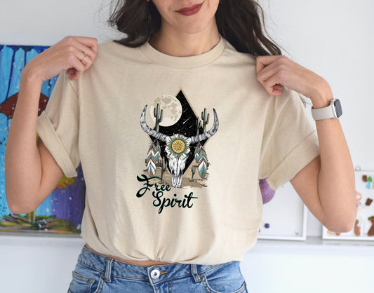 Free Spirit Cow Skull T Shirt, Tshirt, Graphic T's  100% Cotton Tee