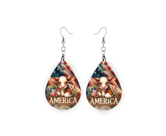 New Release American Cow Tear Drop Wood Dangle Earrings Hypoallergenic Jewelry