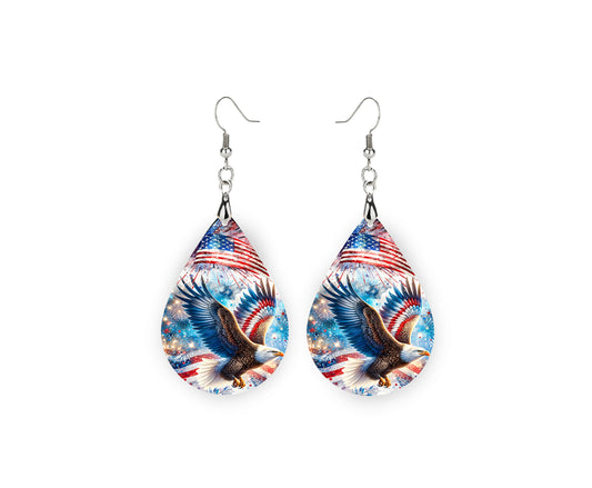 New Release American Eagle Tear Drop Wood Dangle Earrings Hypoallergenic Jewelry