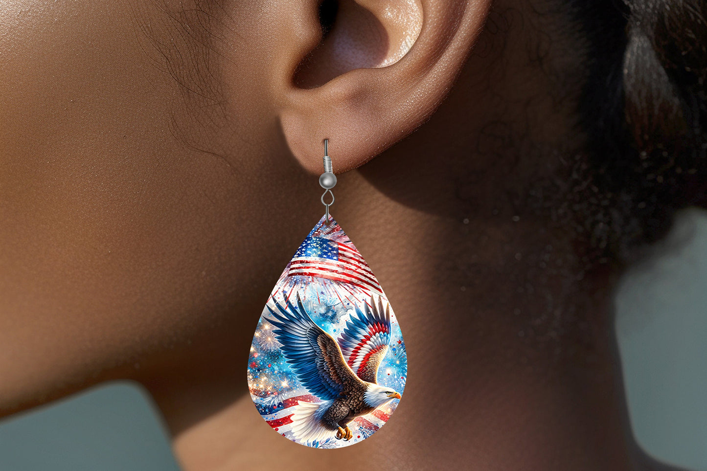 New Release American Eagle Tear Drop Wood Dangle Earrings Hypoallergenic Jewelry